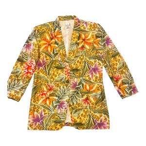 LIA L.A. EXCHANGE All Over Floral Print Button Up Front 100% Silk Blazer Size M
